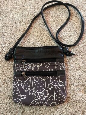 Black Cactus Patterned Crossbody Bag with Adjustable Strap